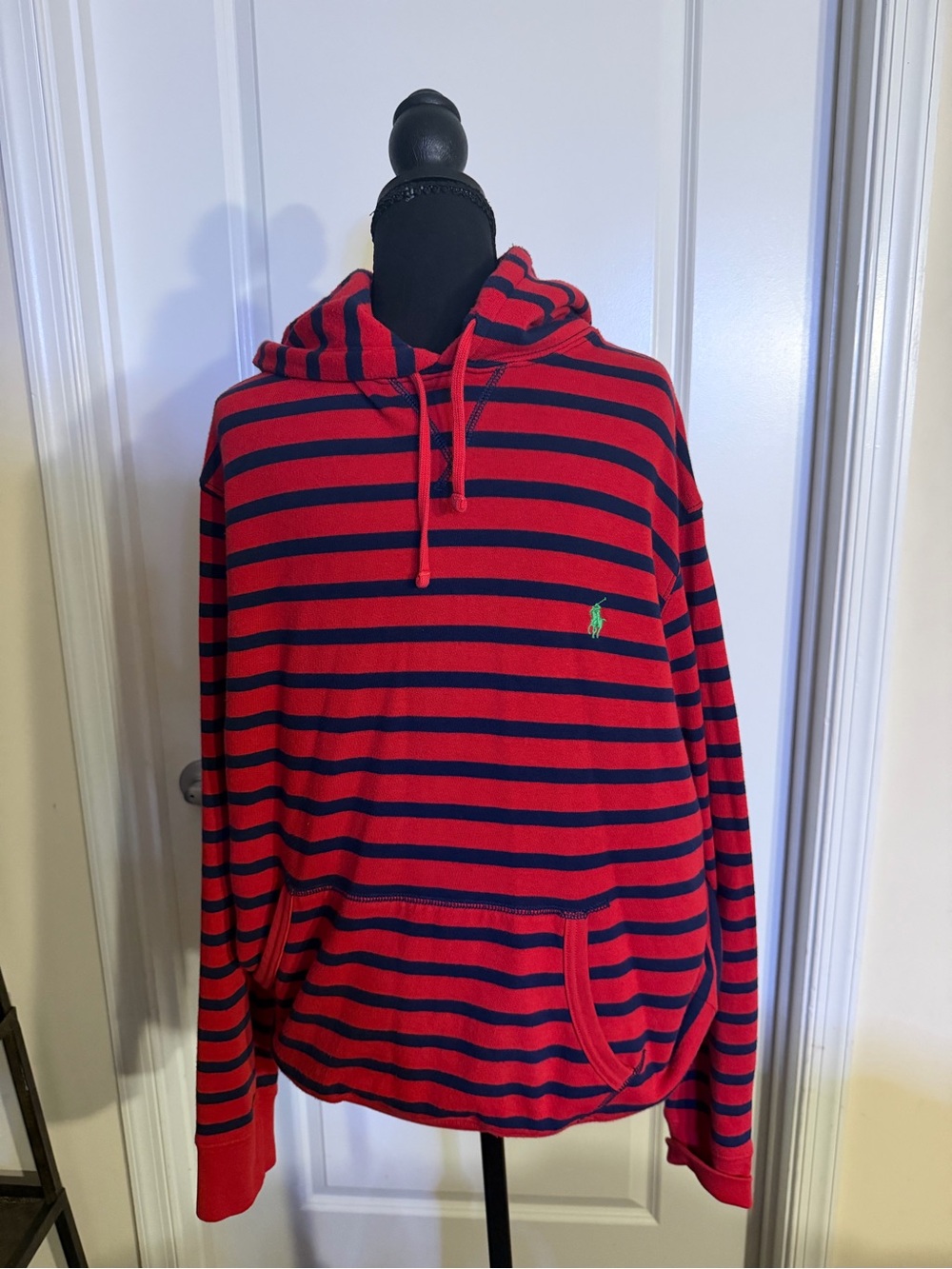 Ralph Lauren Red & Navy Striped Hooded Sweatshirt